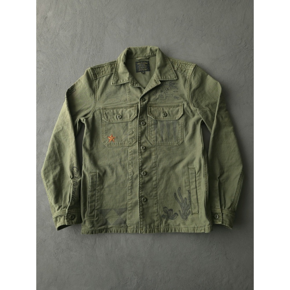 Lucky Brand L-54C OG-107 Fatigue Shirt US Army Style Stenciled Heritage Wear S